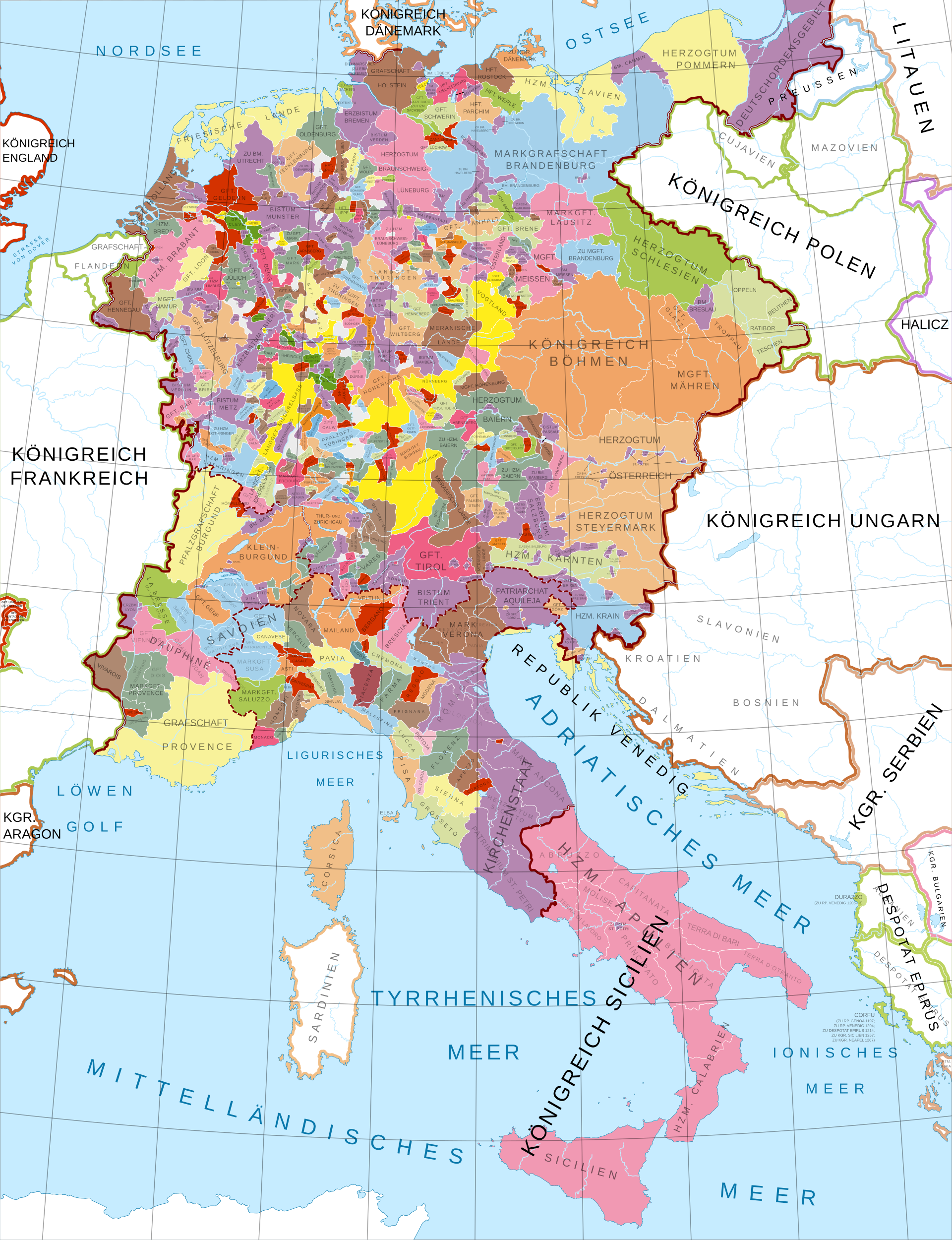 Das Heilig Römisches Reich zur Zeit der späten Staufer